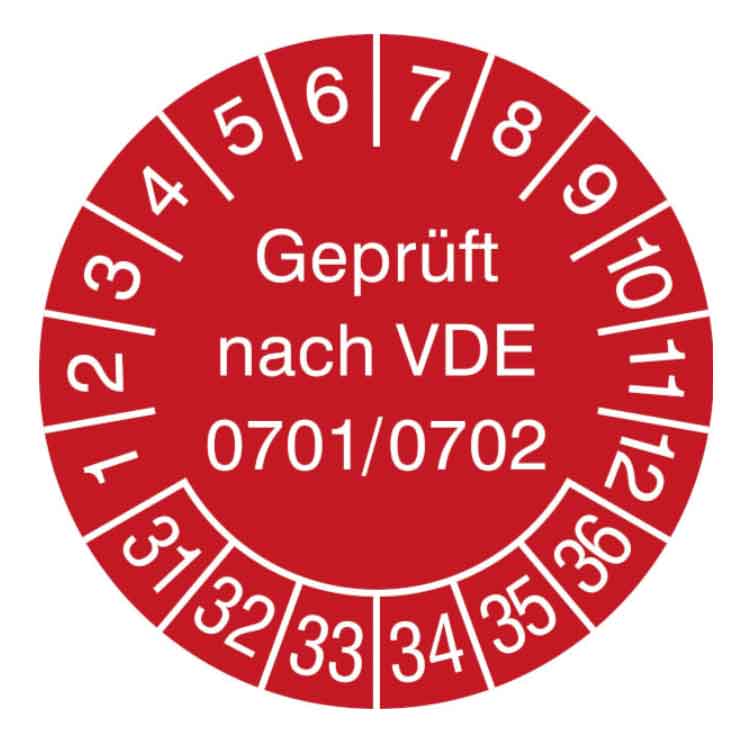 Prüfplakette Geprüft nach VDE 0701/0702 - in Jahresfarbe