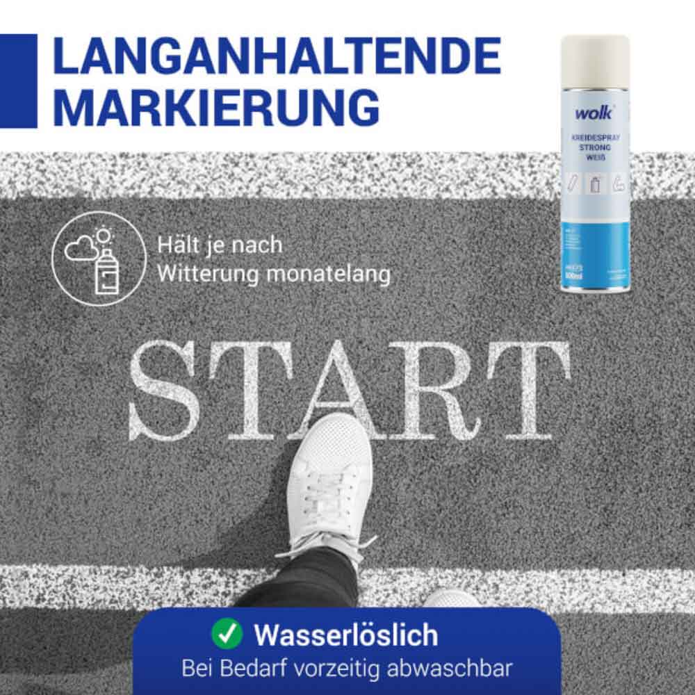 Kreidespray Basic und Strong für kurz- oder langhaltende Markierungen Kreidespray Basic und Strong für kurz- oder langhaltende Markierungen