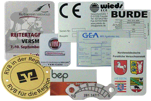 Schilderauswahl Eloxalunterduck auf Aluminium