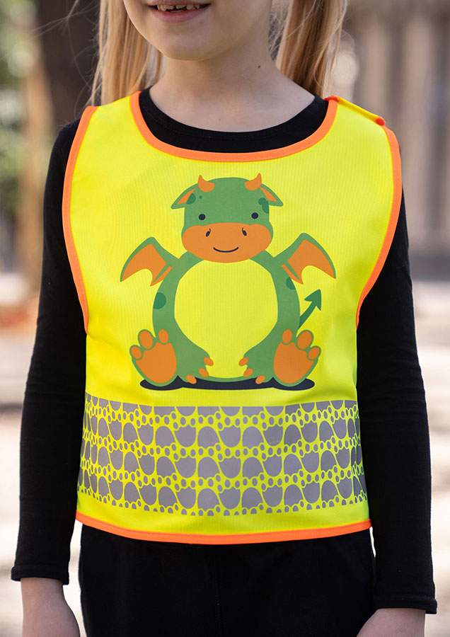 Korntex® Kinder Warnweste „Funtastic Wildlife“ - CO2 Neutral - Signal-Gelb/Einhorn - XXS