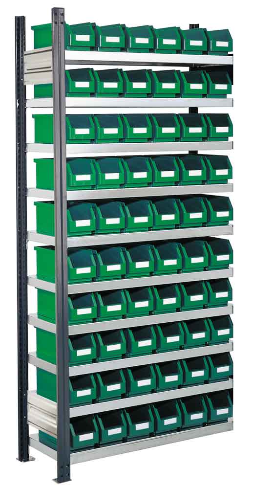 RasterPlan® - Steckregal Modell 10 - komplett mit Lagersichtkästen - Grund- und Anbaufeld