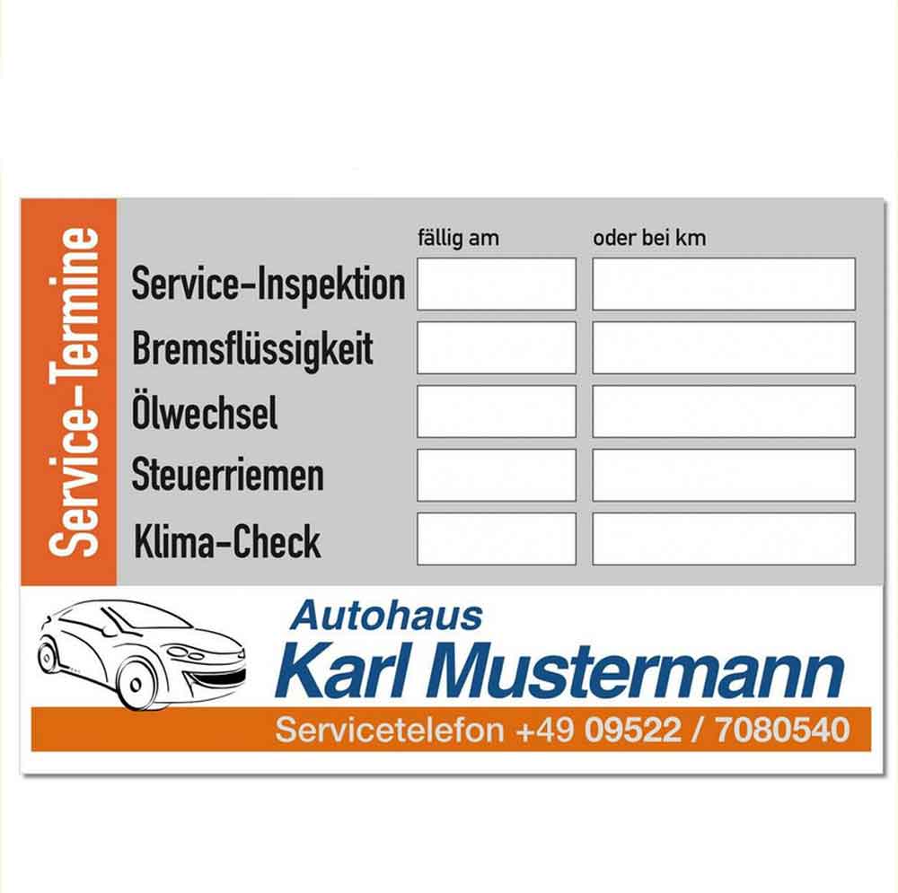 50-50-000-0-00-aufkleber-serviceinspektion-f1180a Service-Aufkleber - "Service Termine" - mit Firmeneindruck - Querformat