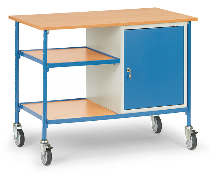 Rolltisch mit Stahlschrank - Sandwich-Tischplatte - 2 Ablageböden - Tragkraft 150 kg