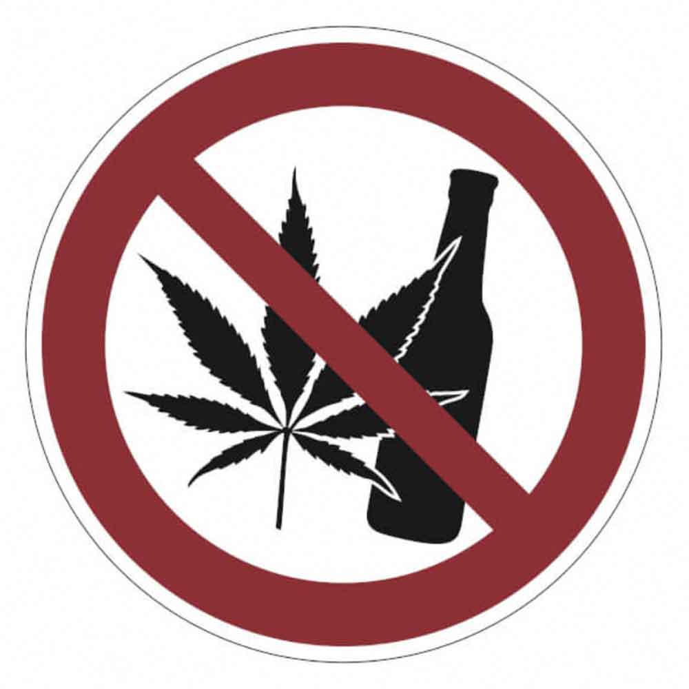 Verbotsschild - Cannabis / Kiffen und Alkohol verboten