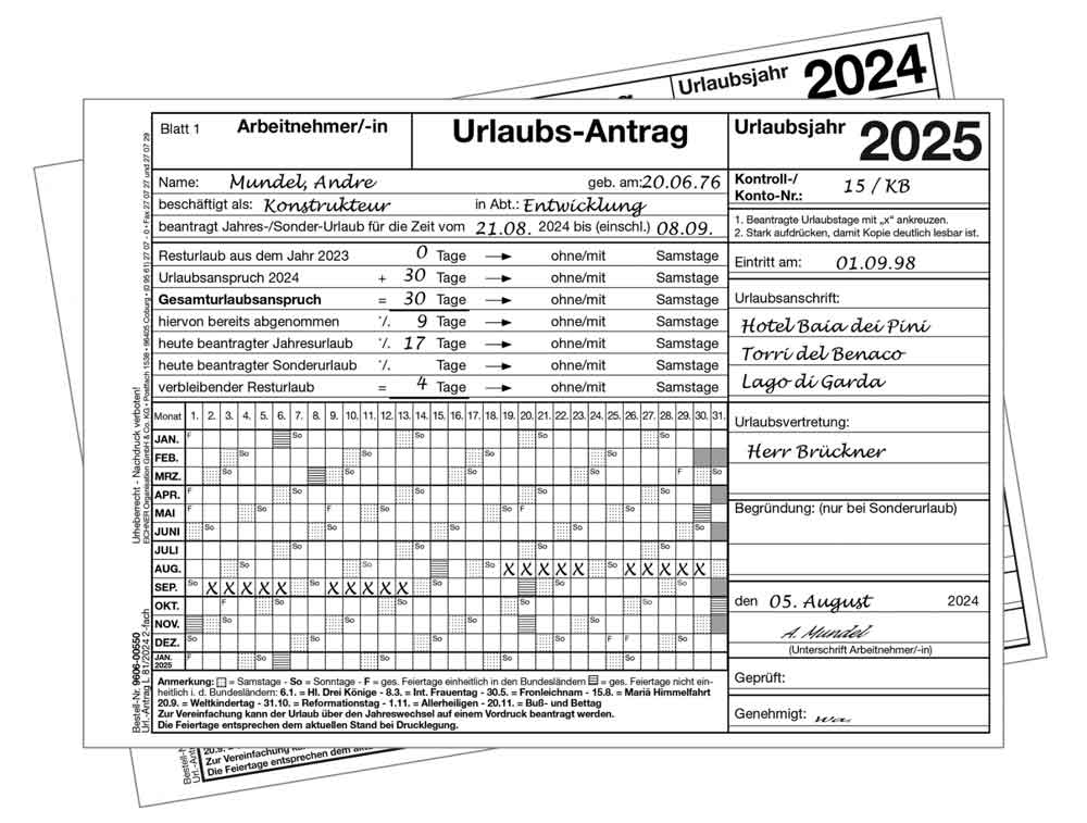 Urlaubsantrag 2-fach und 3-fach Urlaubsantrag 2-fach und 3-fach