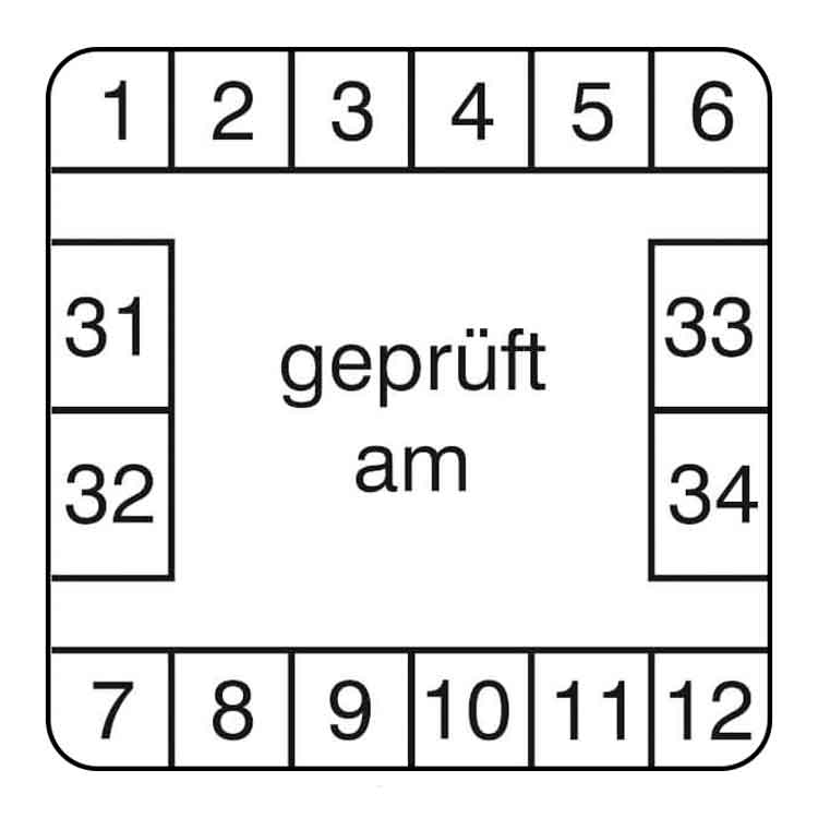 Prüfplakette - geprüft am ... - Dokumentenfolie - Weiss/Schwarz rechteckig