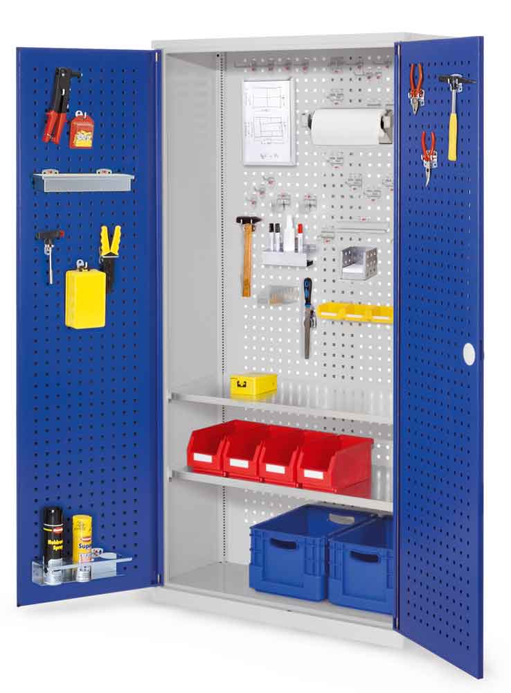 RasterPlan® - Werkzeugschrank - mit Lochplattentüren - Tiefe 410 mm - 2 Fachböden