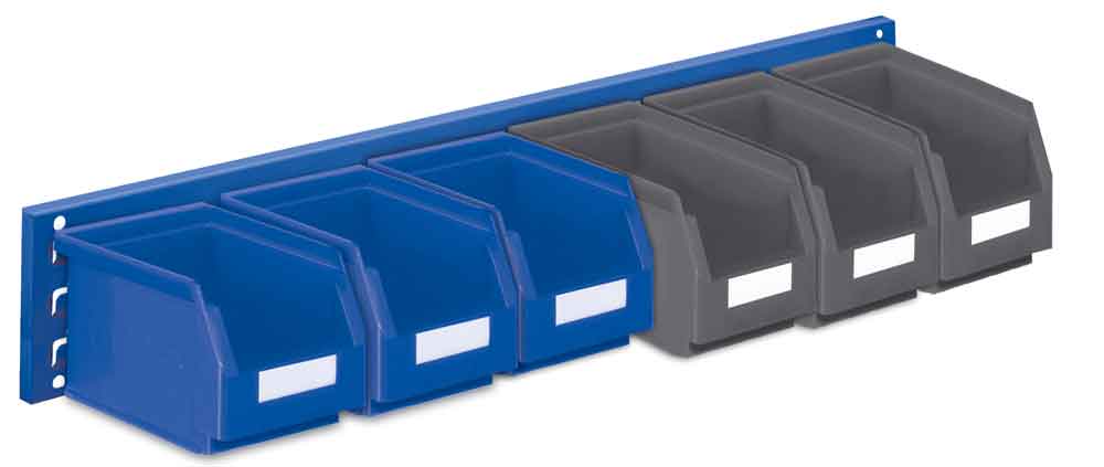 RasterPlan® - Wandschiene Set 15 - mit Lagersichtkästen - 3 Farben