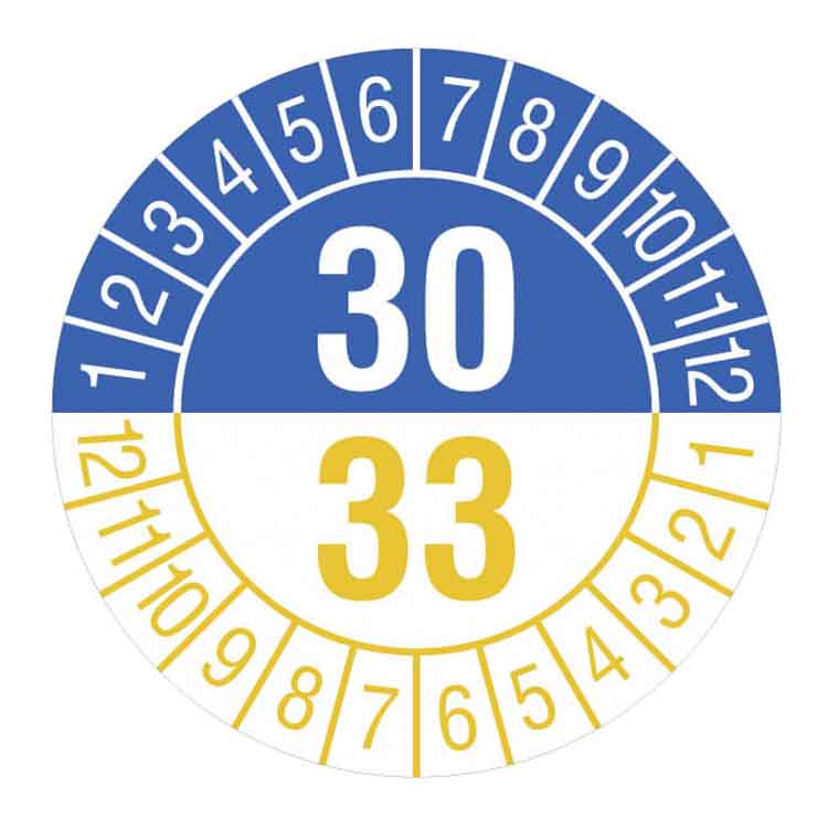 Prüfplakette - Jahresplakette mit Prüfzeitraum 1 bis 5 Jahre - Dokumentenfolie