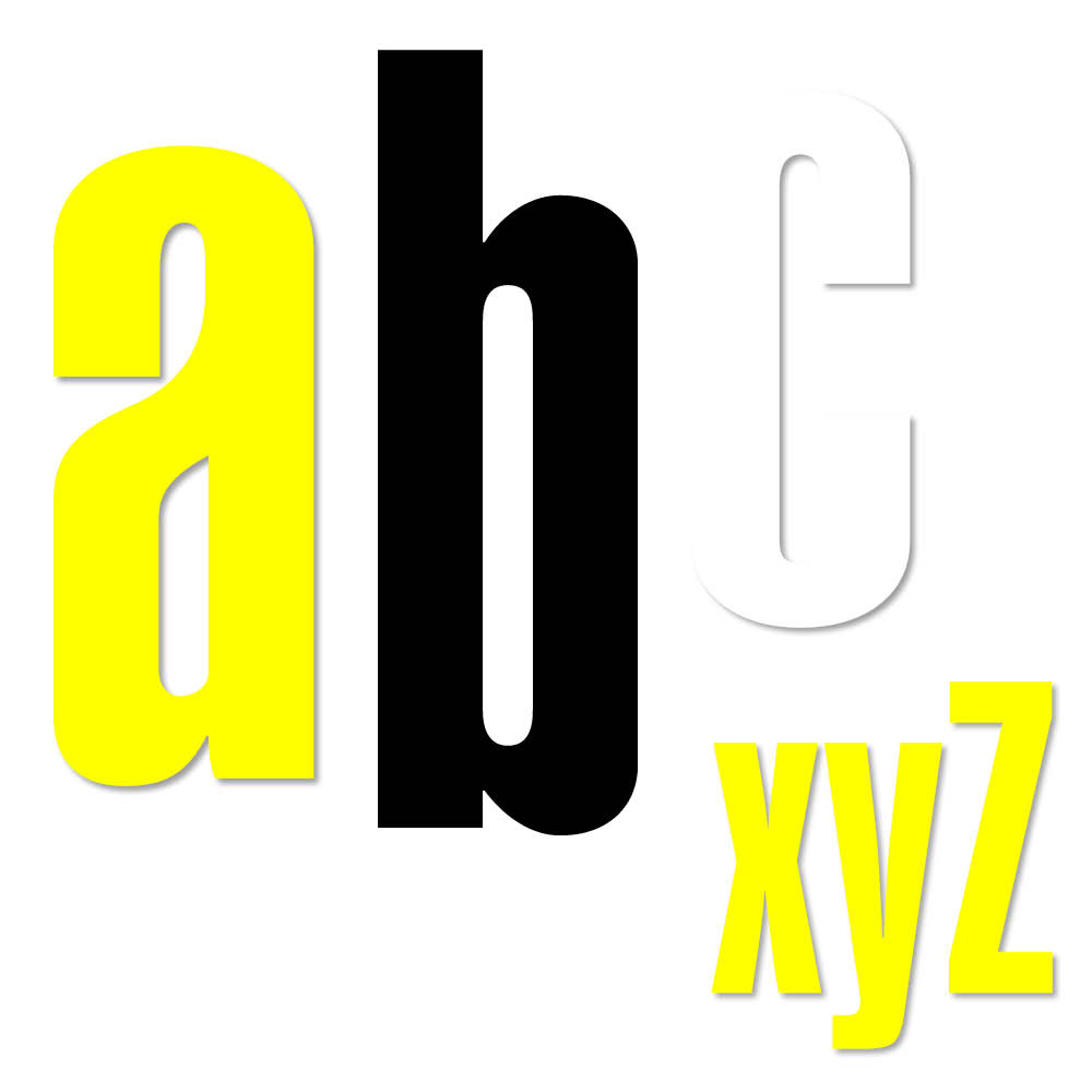 Kleinbuchstaben a-z - Folie - Block Schmal - Höhe 20-100 mm - 3 Farben Kleinbuchstaben a-z - Folie - Block Schmal - Höhe 20-100 mm - 3 Farben