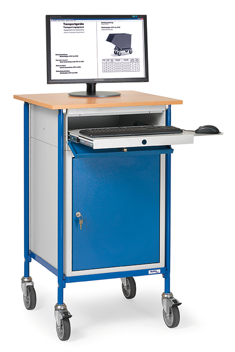 Rollpult mit Stahlschrank und Tastatur-Schublade - Mousepad-Auflage - Tragkraft 150 kg