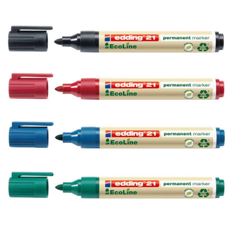 Edding 21 EcoLine Permanentmarker mit Rundspitze - 4 Farben im Set