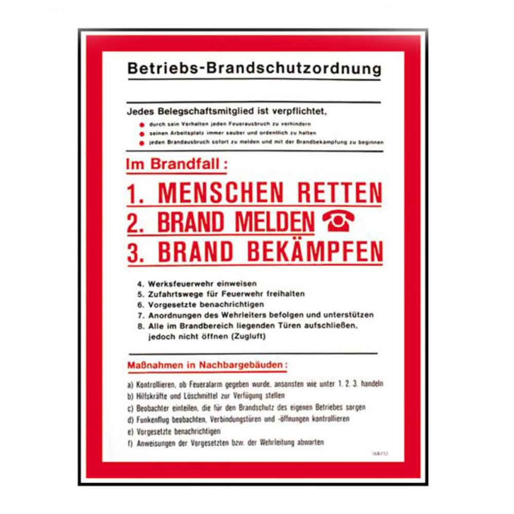 Aushang - Brandschutz Betriebs-Brandschutzordnung
