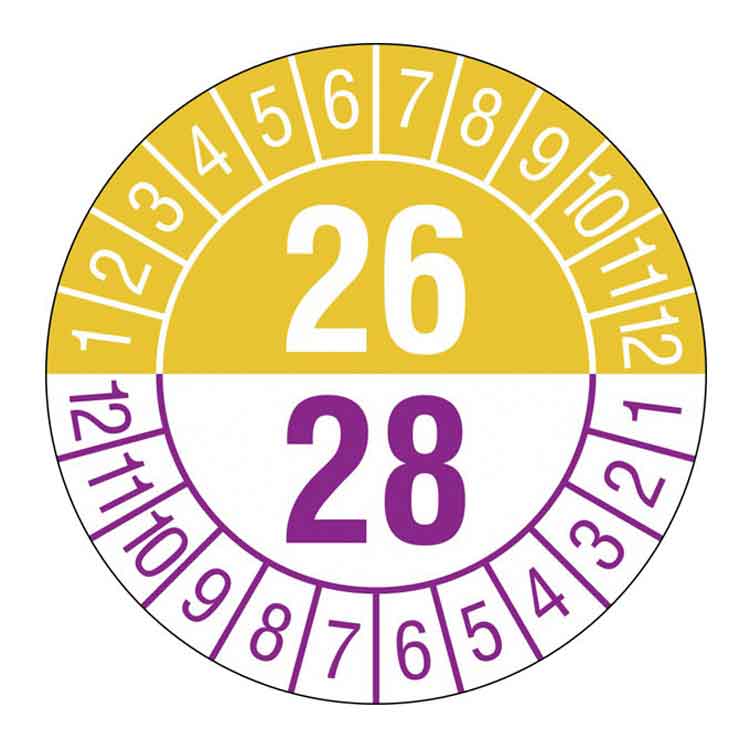 Prüfplakette - Jahresplakette mit Prüfzeitraum 1 bis 5 Jahre - Dokumentenfolie