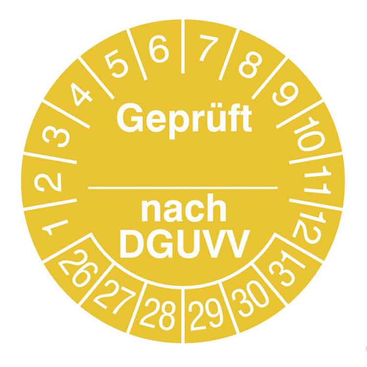 Prüfplakette - Geprüft nach ... DGUVV - in Jahresfarbe - Dokumentenfolie