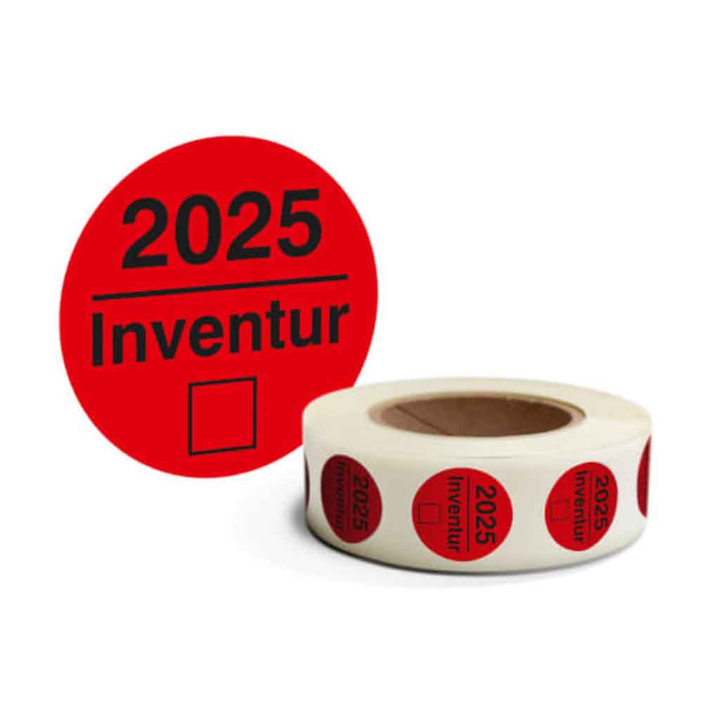 Inventur-Etiketten - Text: Inventur - mit Jahreszahl zum Abhaken - in 4 Farben