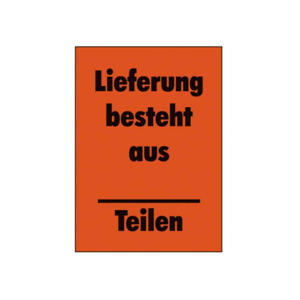Verpackungsetikett - Text: Lieferung besteht aus .... Verpackungsetikett - Text: Lieferung besteht aus ....