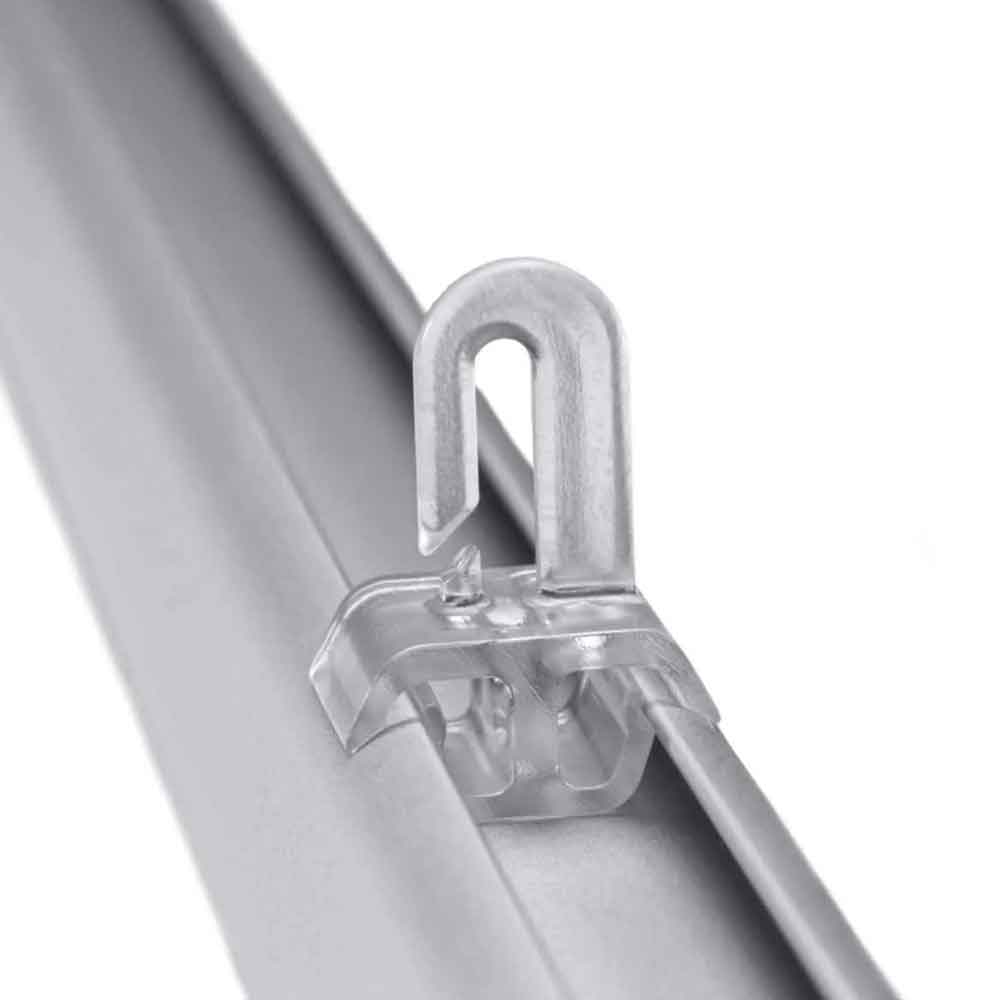 Kunststoffhaken für Plakatschienen - erleichtern das Anhängen an Knotenketten