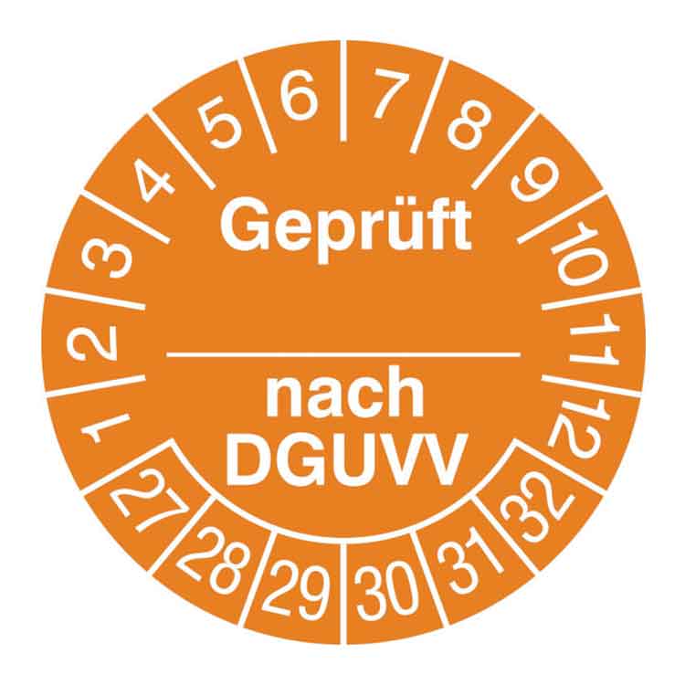 Prüfplakette - Geprüft nach ... DGUVV - in Jahresfarbe - Dokumentenfolie