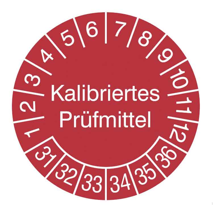 Prüfplakette Kalibriertes Prüfmittel - in Jahresfarbe - Dokumentenfolie
