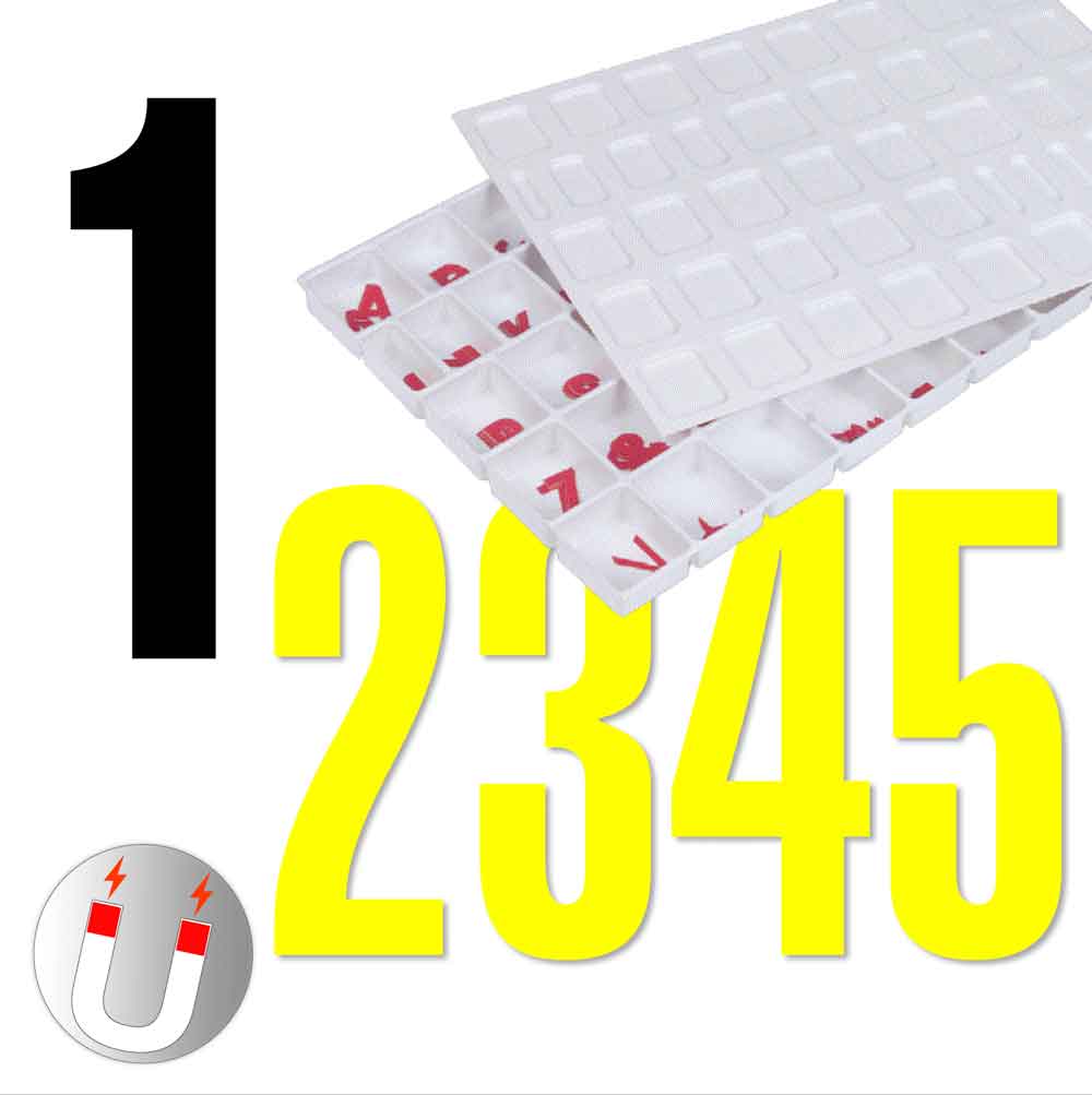 Sortiment Ziffern 0-9 - magnetisch - Block Schmal - Höhe 20-100 mm - 3 Farben Sortiment Ziffern 0-9 - magnetisch - Block Schmal - Höhe 20-100 mm - 3 Farben