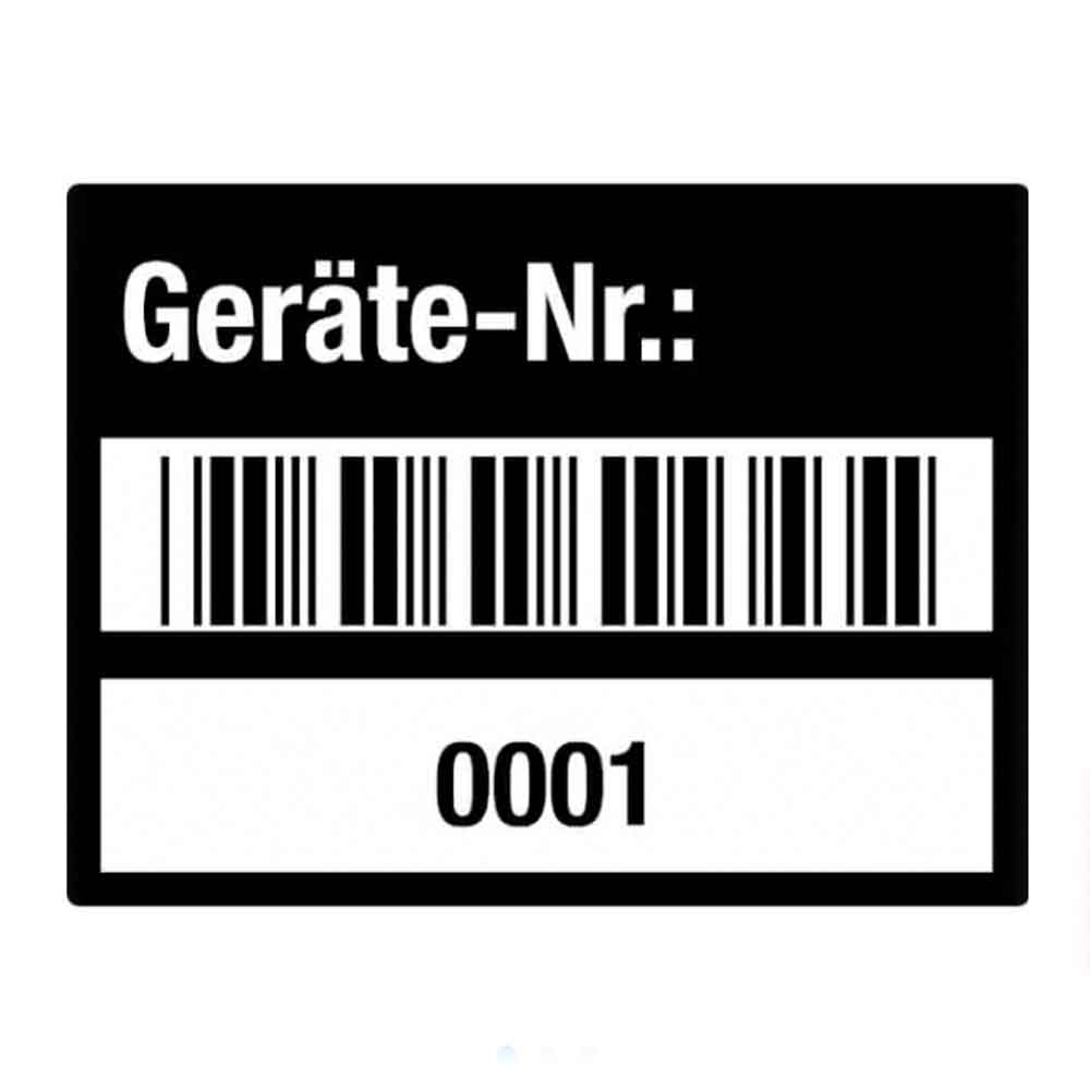 Inventar-Etikett - Geräte-Nr.: - mit Barcode und fortlaufend nummeriert - PVC-Folie auf Rolle