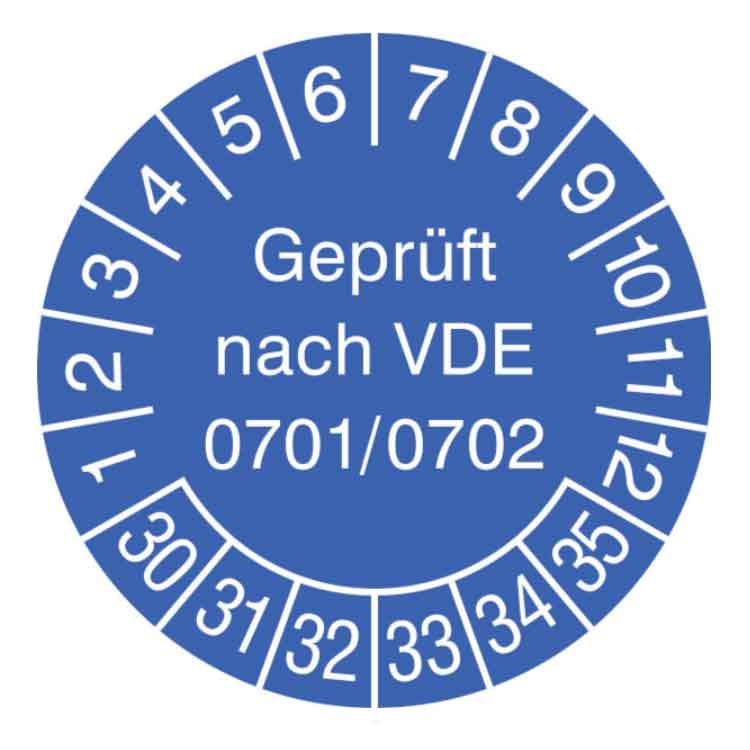 Prüfplakette Geprüft nach VDE 0701/0702 - in Jahresfarbe