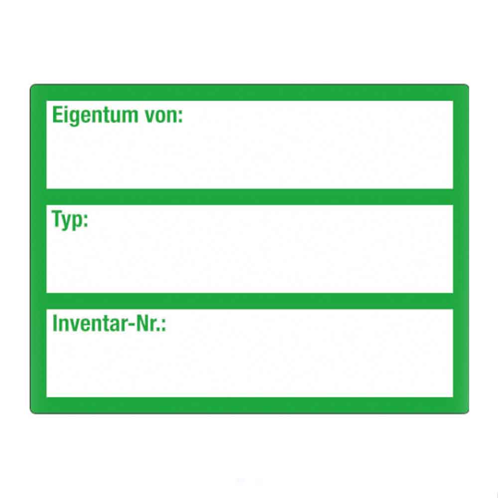Inventar-Etikett - Eigentum von: / Typ: / Inventar-Nr.: - VOID-Folie auf Bogen - mit 3 Beschriftungsfeldern