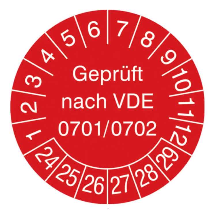Prüfplakette Geprüft nach VDE 0701/0702 - in Jahresfarbe