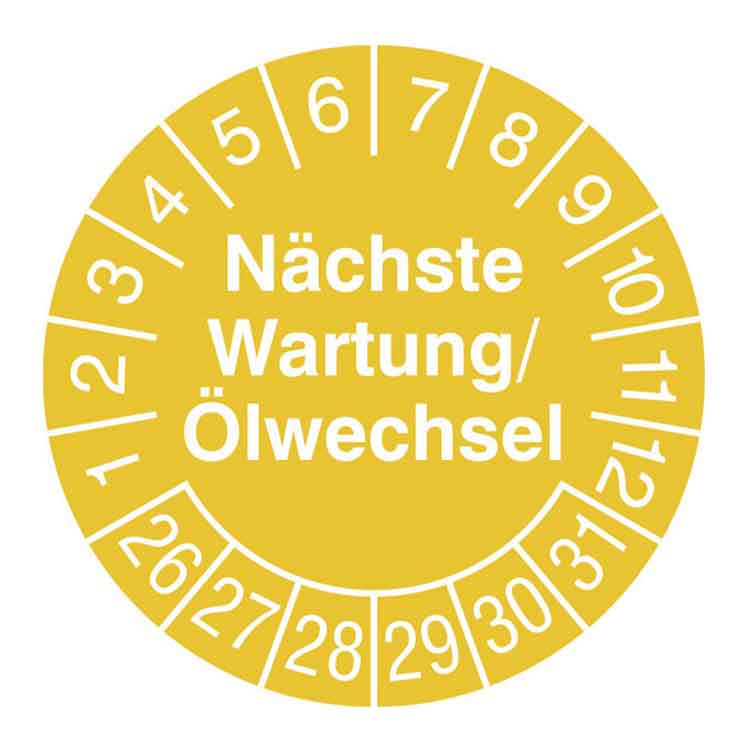 Prüfplakette - Nächste Wartung/Ölwechsel - in Jahresfarbe - Dokumentenfolie