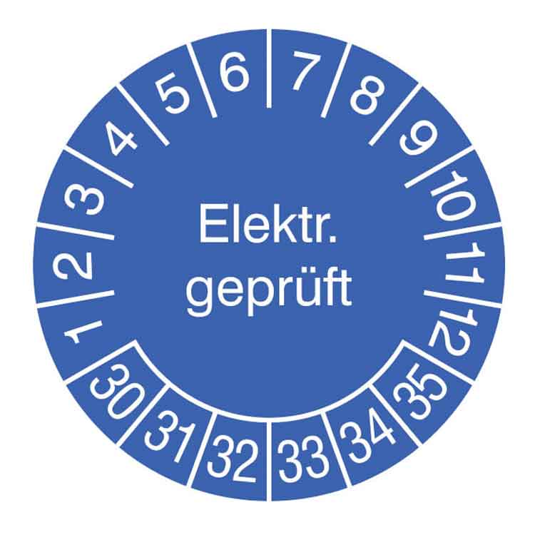 Prüfplakette Elektrisch Geprüft - in Jahresfarbe - Dokumentenfolie