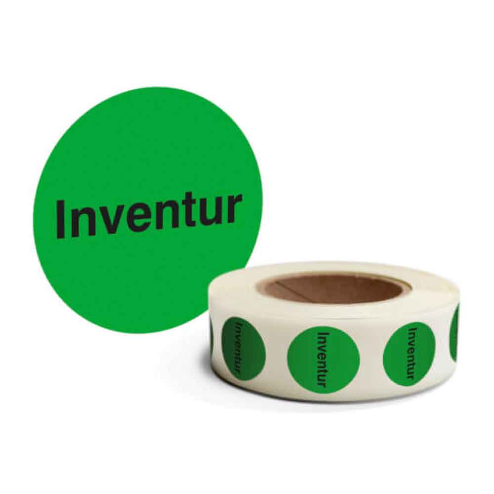 Inventur-Etiketten - Inventur - selbstklebend und rund - auf der Rolle - 4 Farben