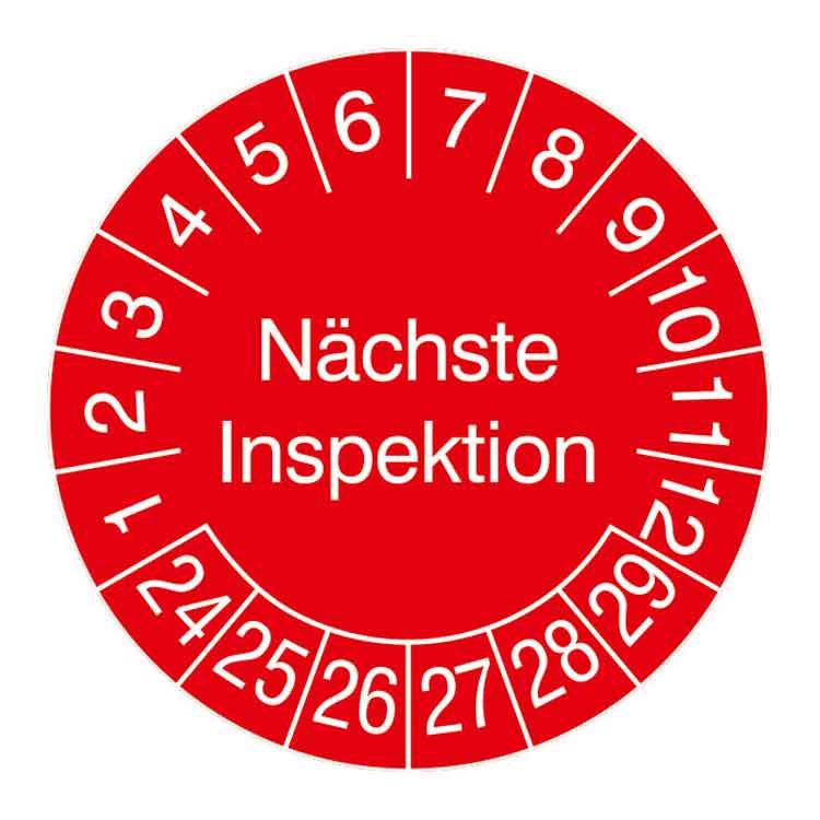 Prüfplakette - Nächste Inspektion - in Jahresfarbe - Dokumentenfolie