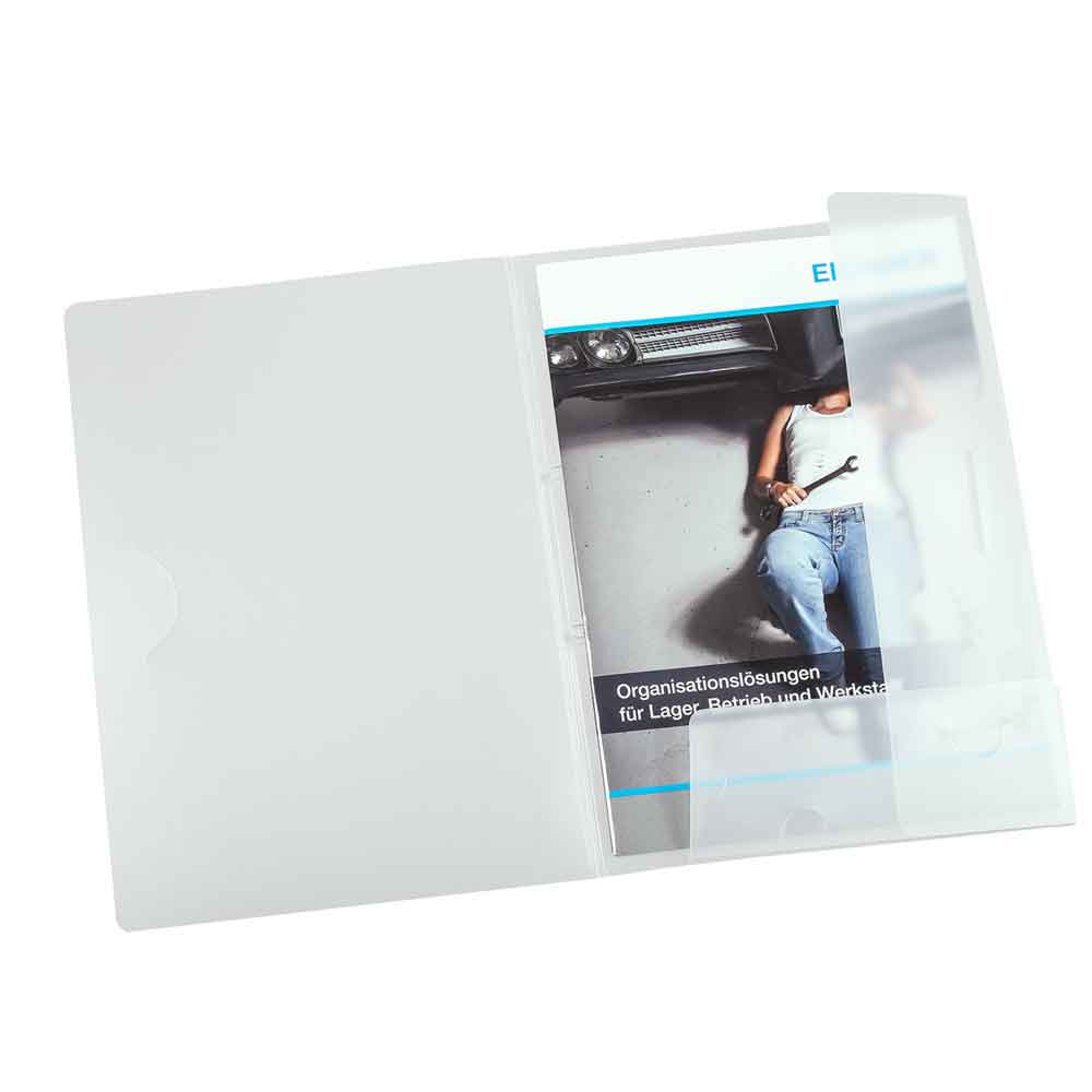Angebotsmappe mit Verschlusslasche und Visitenkartenschlitzen Angebotsmappe mit Verschlusslasche und Visitenkartenschlitzen