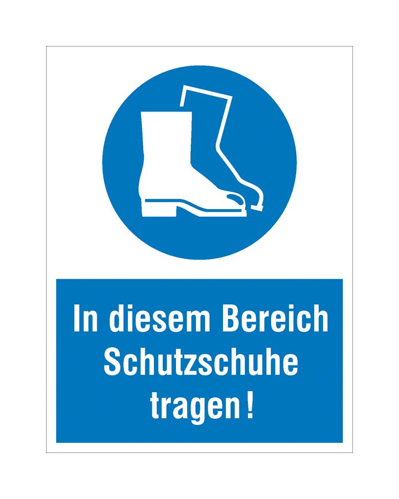 Gebots-Kombischild - In diesem Bereich Schutzschuhe tragen!