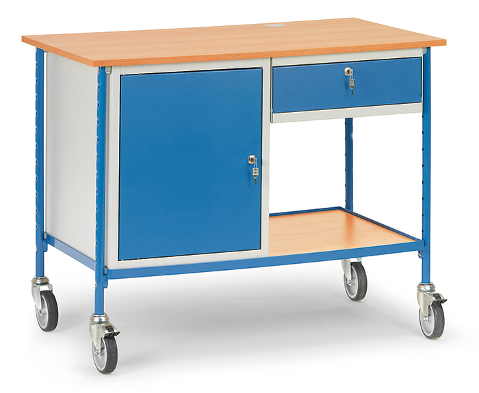 Rolltisch mit Stahlschrank und Tastatur-Schublade - Tragkraft 150 kg