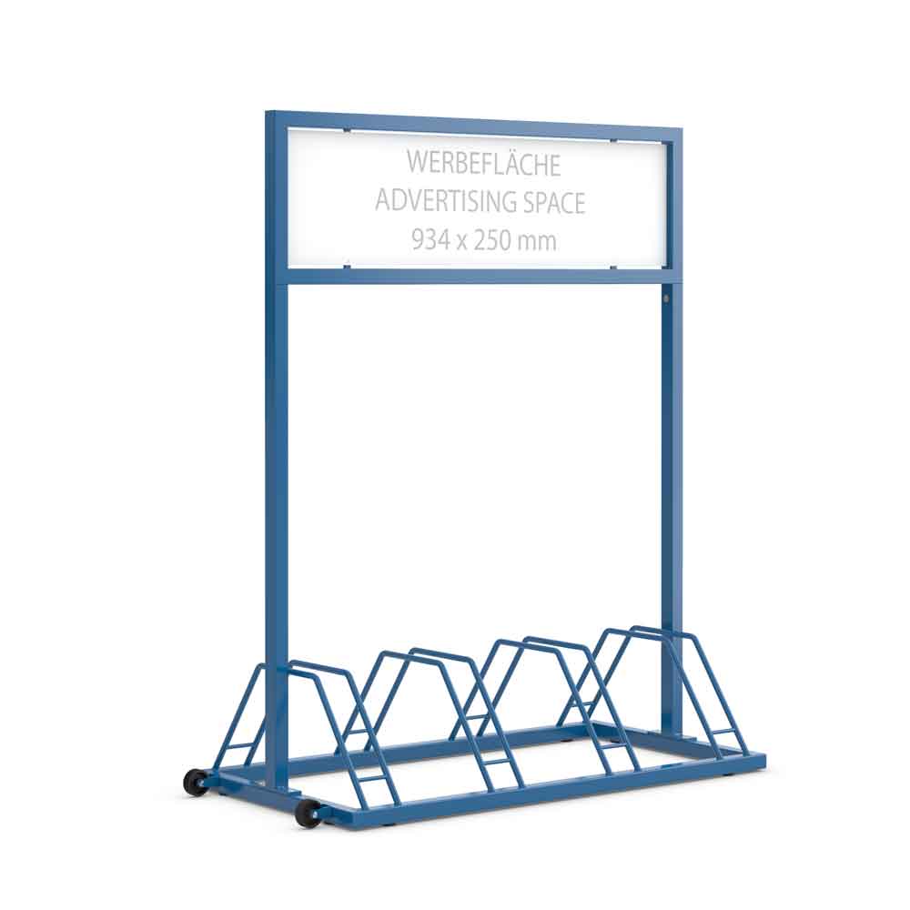 Werbefahrradständer EW 7004 - große Werbefläche - 4 Einstellplätze zweiseitig Werbefahrradständer EW 7004 - große Werbefläche - 4 Einstellplätze zweiseitig