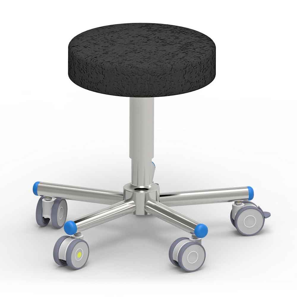 OP-Hocker aus Kunstleder und Edelstahl - rollbar