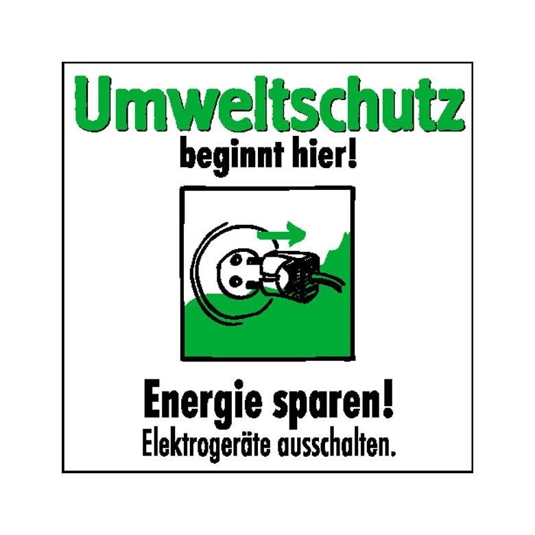 Etiketten - Umweltschutz beginnt hier - Energie sparen, Elektrogeräte ausschalten