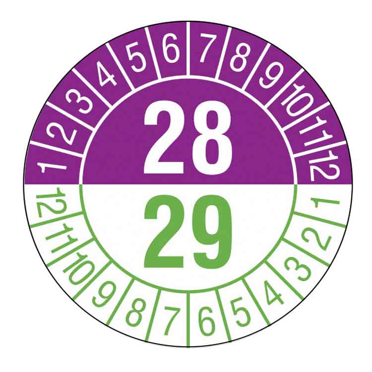 Prüfplakette - Jahresplakette mit Prüfzeitraum 1 bis 5 Jahre - Dokumentenfolie