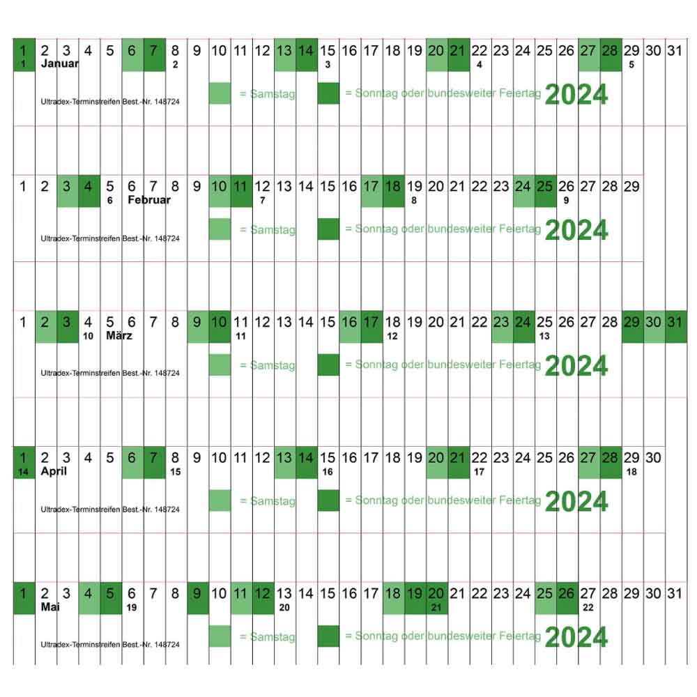 Skalenstreifen - kalendergerecht für 1 Jahr - für Planrecord-Stecktafel - 5 Ausführungen