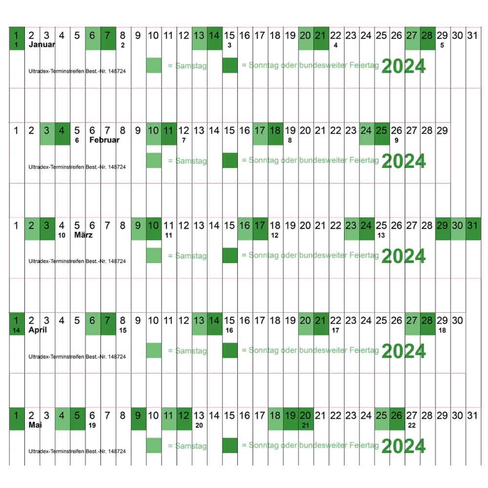 Skalenstreifen - kalendergerecht für 1 Jahr - für Planrecord-Stecktafel - 5 Ausführungen Skalenstreifen - kalendergerecht für 1 Jahr - für Planrecord-Stecktafel - 5 Ausführungen