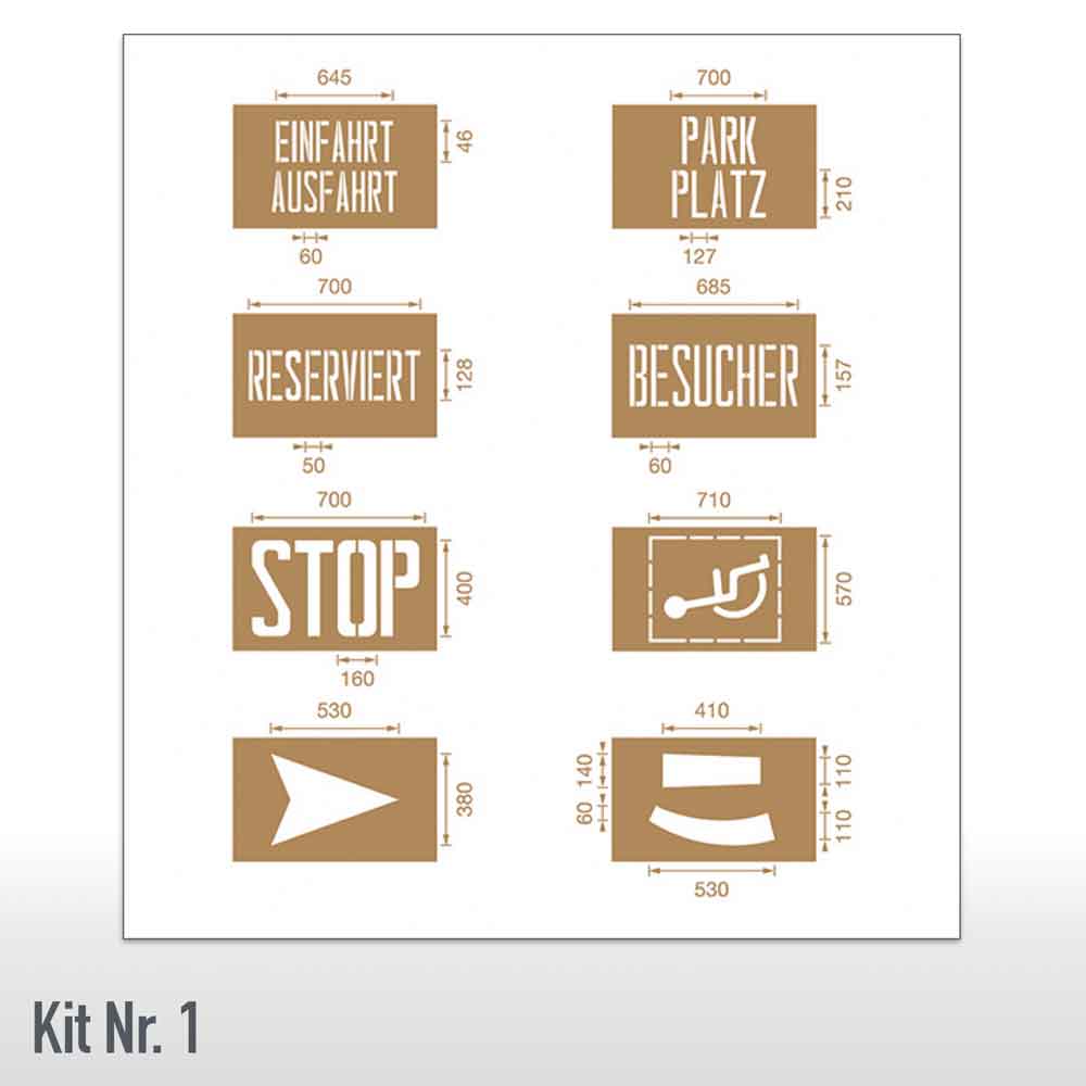 Spritzschablonensätze - zur Boden- und Straßenmarkierung - 10 Varianten