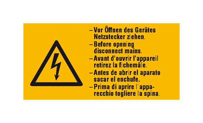 35-10-438-0-10-058-warn-kombischild-auf-bogen-vor-offnen-des-gerates-netzstecker-ziehen-300625-8a4b1f Warn-Kombischild auf Bogen - Vor Öffnen des Gerätes Netzstecker ziehen - Mehrsprachig