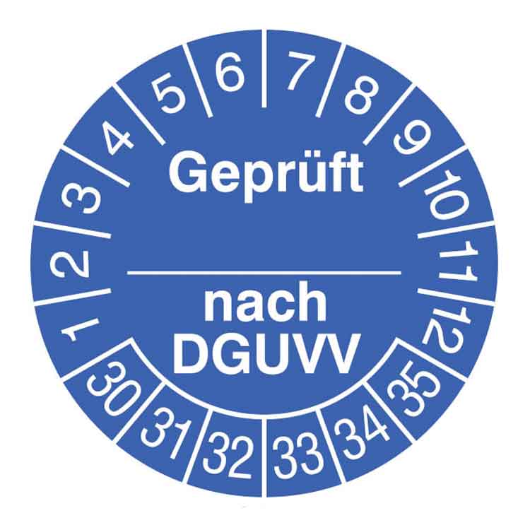 Prüfplakette - Geprüft nach ... DGUVV - in Jahresfarbe - Dokumentenfolie