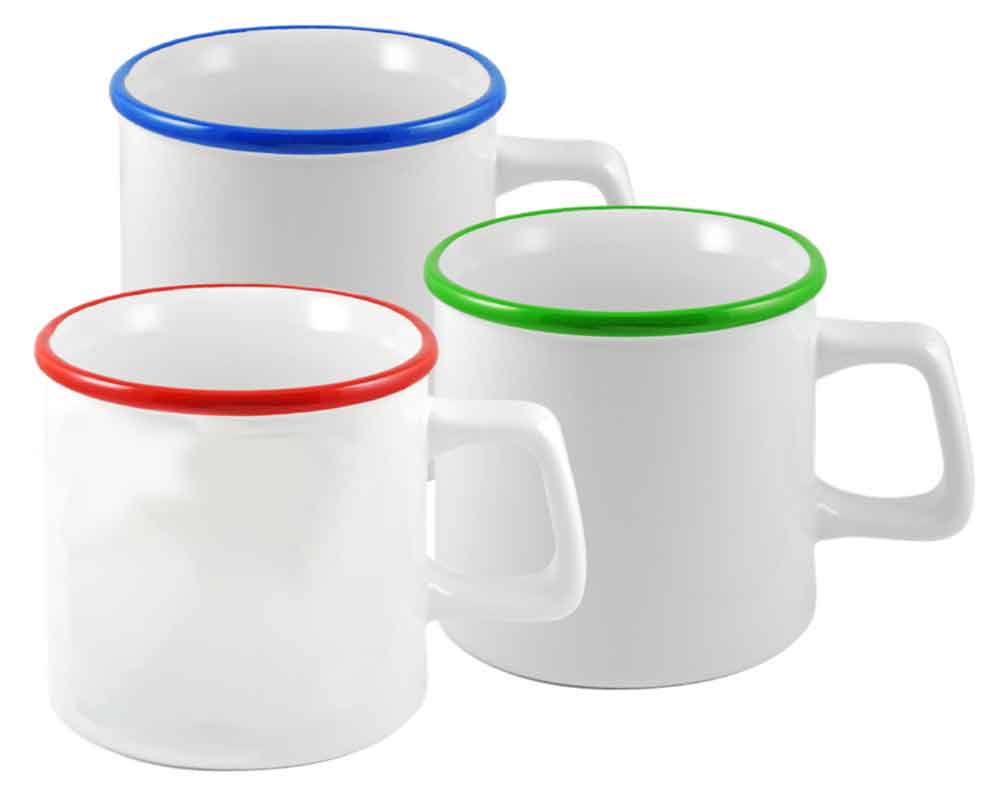 Kaffeebecher "NOSTALGIE" - aus Keramik - mit farbigem Rand