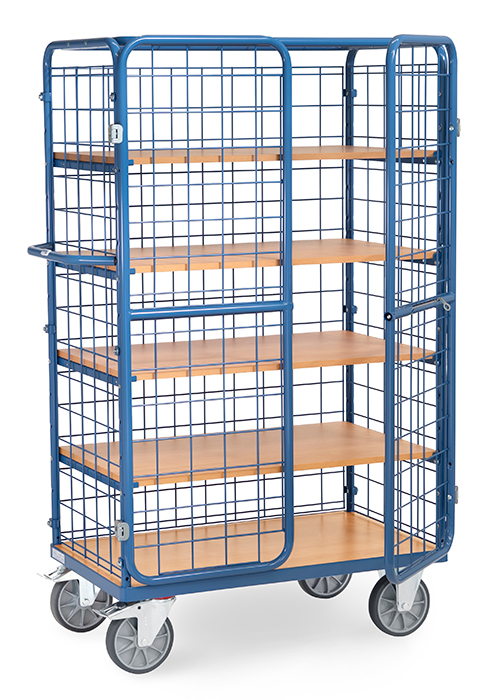 Etagenwagen - Wände geschlossen - 1 Türe und Dach  - 5 Ladeflächen - Tragkraft 600 kg