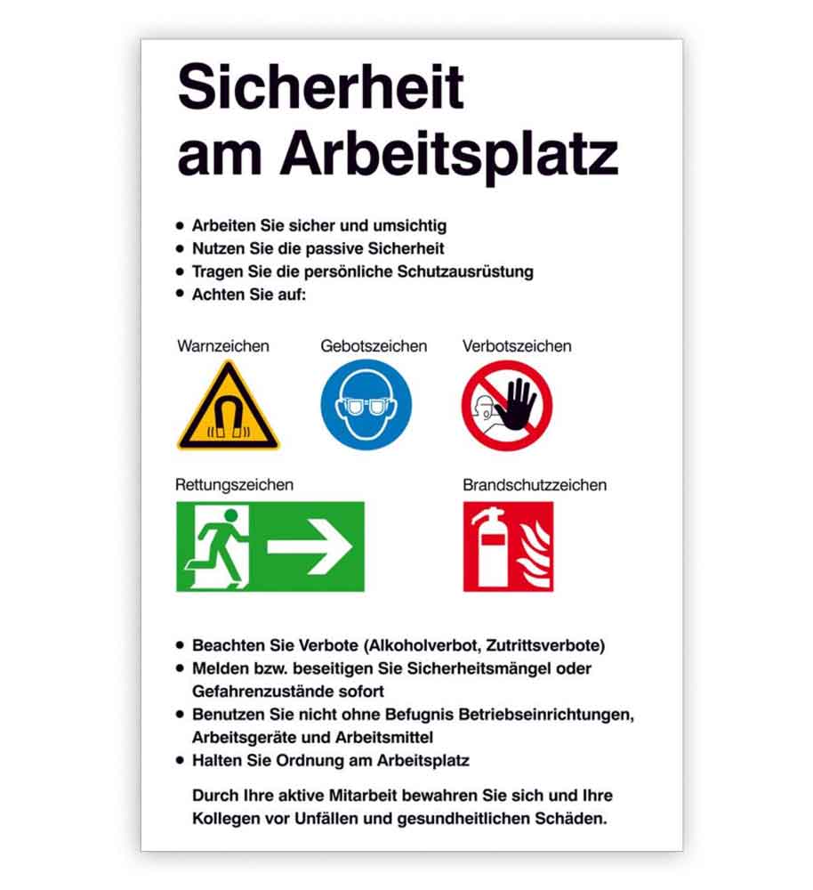 Aushang Sicherheitskennzeichnung - Sicherheit am Arbeitsplatz