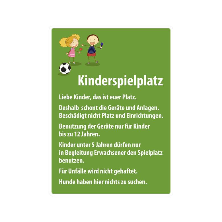 Spielplatzschild - Symbol und Text: Kinderspielplatz - mit Infotext