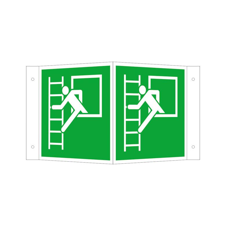 Fluchtwegschild - Winkel - langnachleuchtend - Notausstieg mit Fluchtleiter links